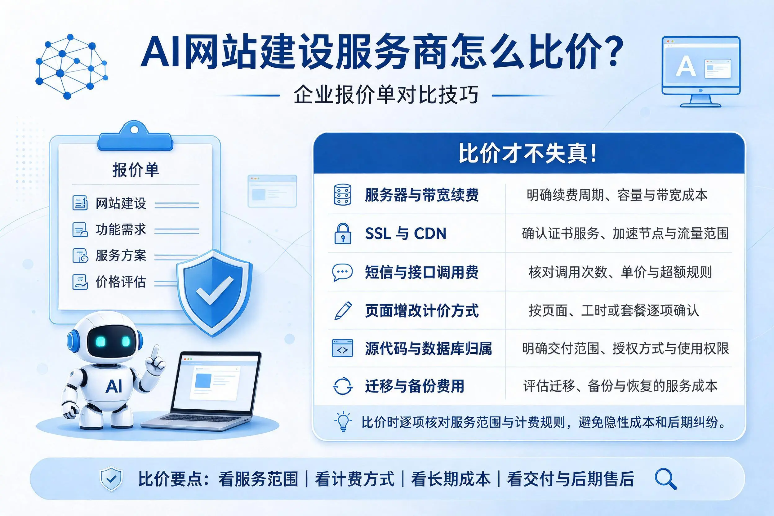 AI网站建设服务商怎么比价?丹东企业报价单对比技巧