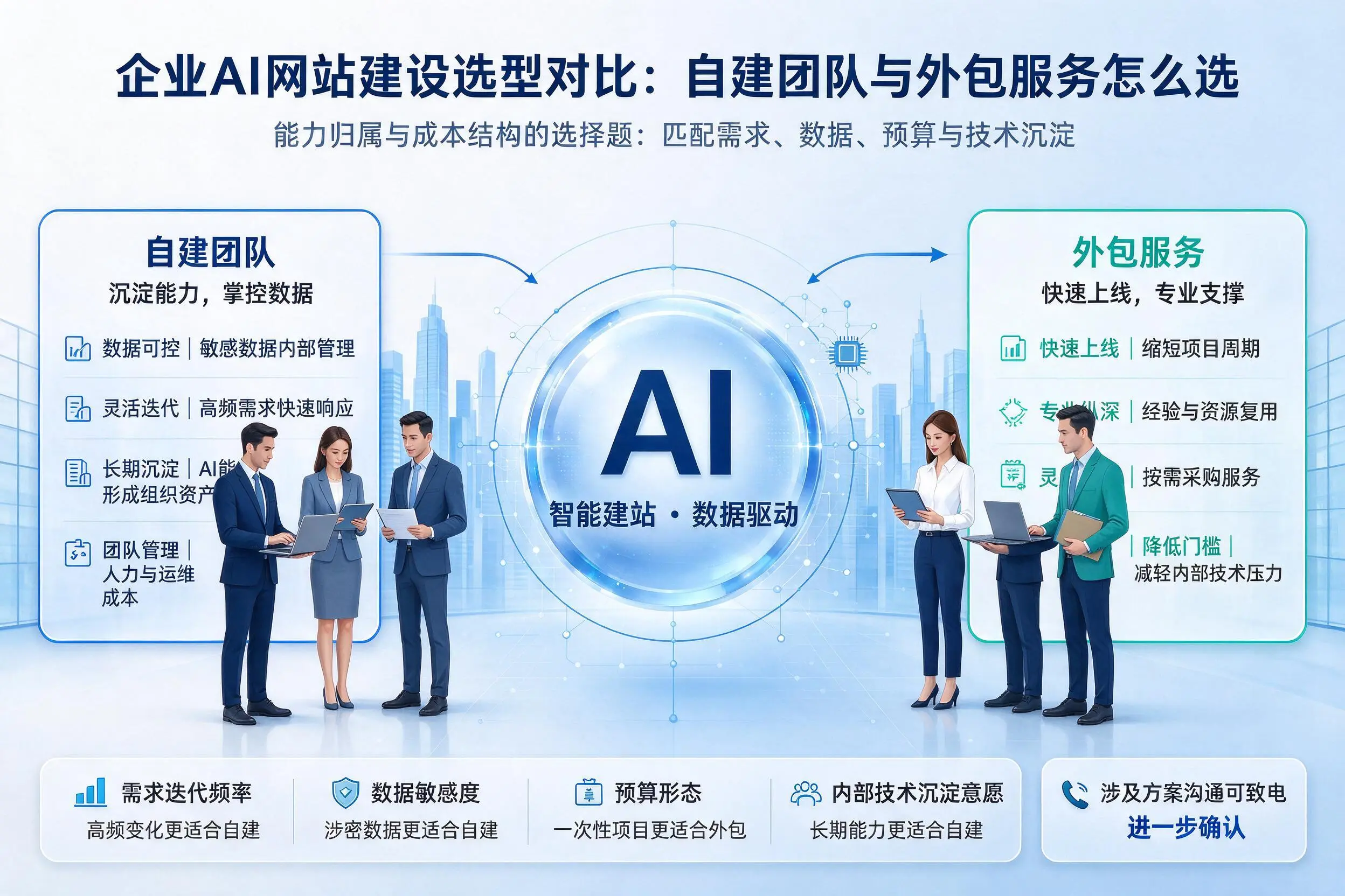 丹东企业AI网站建设选型对比：自建团队与外包服务怎么选